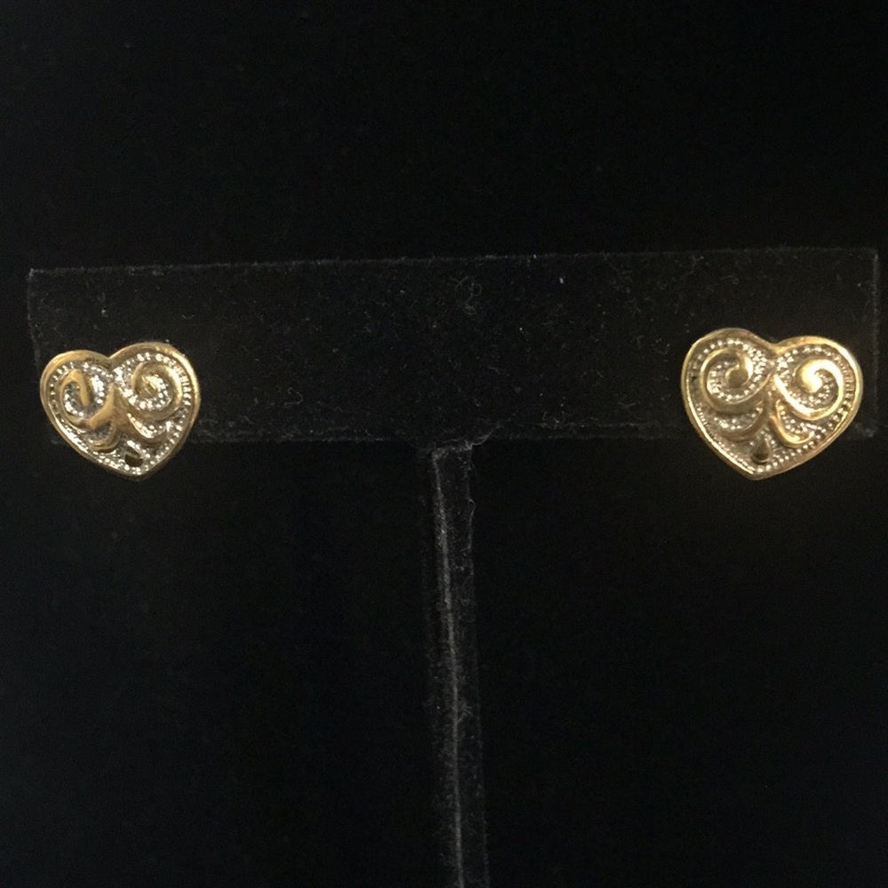Heart earrings silver & gold tones scroll design